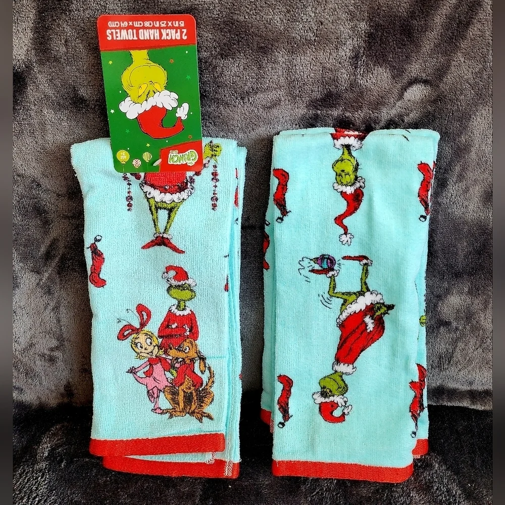 New Christmas dr Seuss The Grinch 2pk Hand Towel, 15' x 25', blue, 100% cotton